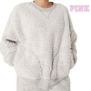 PINK Victoria Secret Sherpa Crew Oversized Sweatshirt - Grey - Size Small